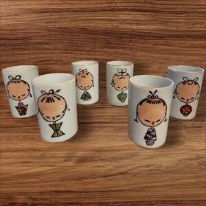 Otogiri Kokeshi Doll Sake Cups Set of 6 Vintage 1960's